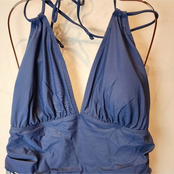 New Blue One Piece Swimsuit Tummy Control Halter Slimming Bathing 802 Suit XXL - Picture 5 of 8